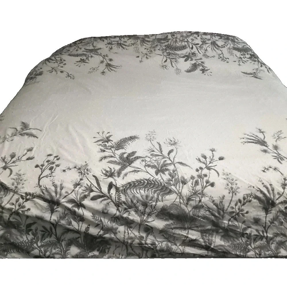 Bee & Willow F/Q Duvet Cream Gray Botanical Leaf Swiss Dot Texture Cotton Blend
